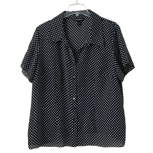 Lane Bryant Button-down Blouse black White Polkadots Size 18/20 Short Sleeve - Picture 1 of 14